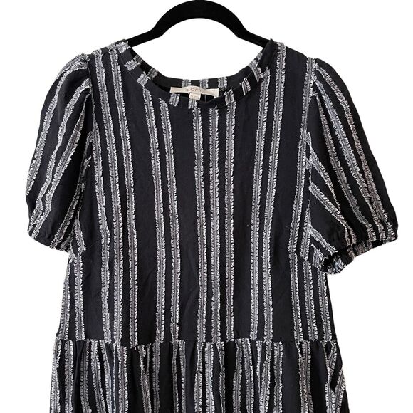 LOFT XS Sheath Dress Puff Short Sleeve Textured Striped Black White - Picture 4 of 10